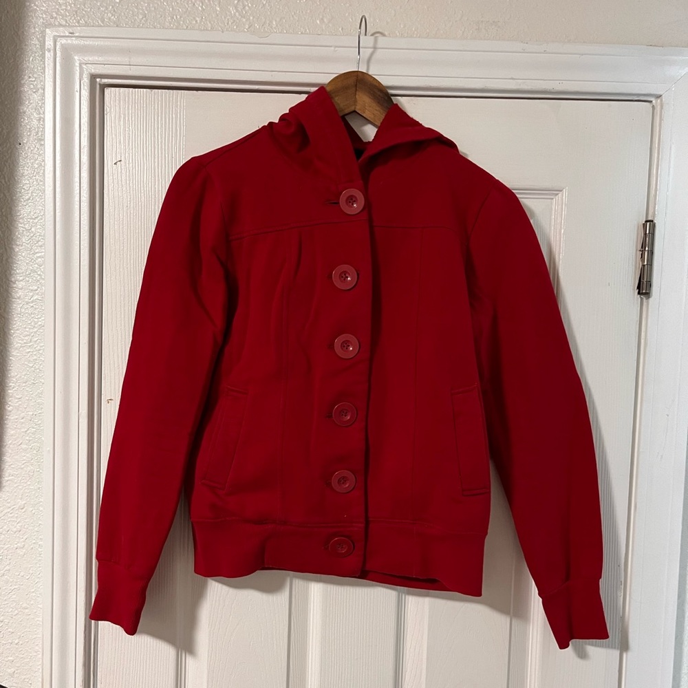 Red Button-Front Sweatshirt - Size M